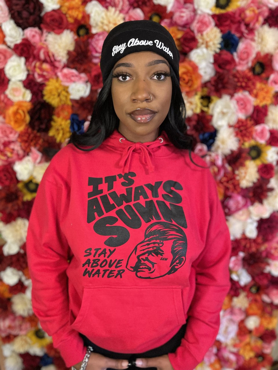 Red "It's Always Sumn" Hoodie